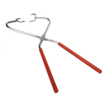 Dipping tongs stainless steel pair with red handle grips